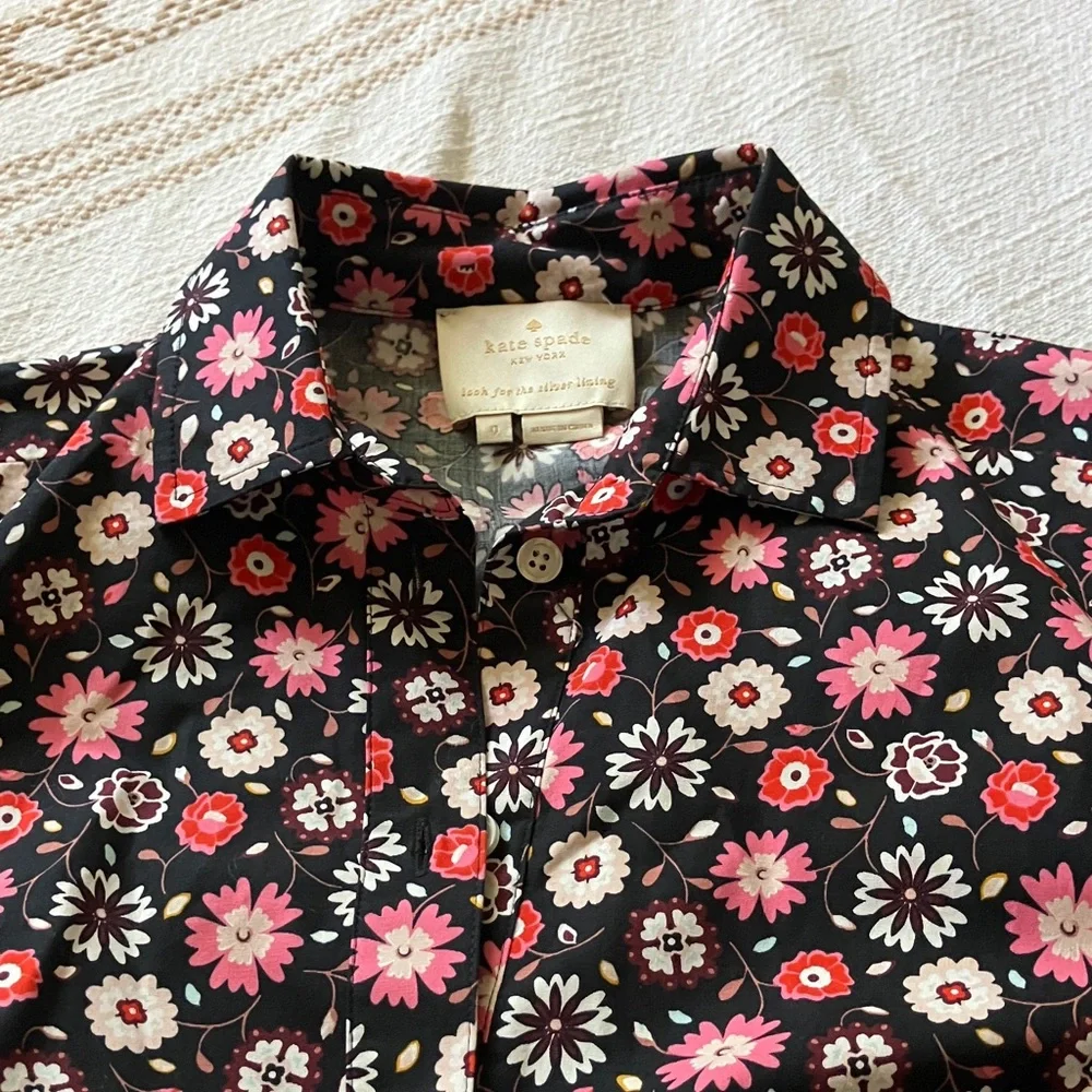 kate spade Black Floral Shirt Dress with Pink & White Blooms